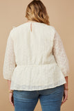 HY6538W NATURAL Plus Ruffled Peplum Embroidered Eyelet Top Back