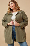 HY6552W OLIVE Plus Textured Velvet Yarn Button Up Shacket Front