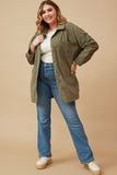 HY6552W OLIVE Plus Textured Velvet Yarn Button Up Shacket Full Body