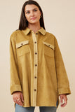 Womens Contrast Paneled Corduroy Button Up Shacket