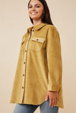 HY6553 Mustard Womens Contrast Paneled Corduroy Button Up Shacket Side