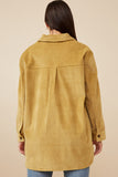 HY6553 Mustard Womens Contrast Paneled Corduroy Button Up Shacket Back