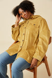 HY6553W Mustard Plus Contrast Paneled Corduroy Button Up Shacket Pose