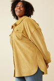 HY6553W Mustard Plus Contrast Paneled Corduroy Button Up Shacket Side