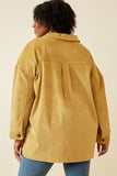 HY6553W Mustard Plus Contrast Paneled Corduroy Button Up Shacket Back