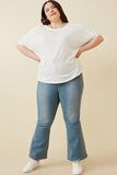 HY6782W White Plus Raw Edge Detail Triblend Knit Dolman Tee Full Body