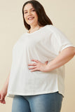 HY6782W White Plus Raw Edge Detail Triblend Knit Dolman Tee Side