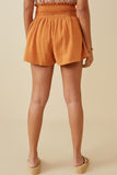 HY6787 Apricot Womens Textured Acid Wash Smocked Short Back