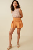 HY6787 Apricot Womens Textured Acid Wash Smocked Short Full Body