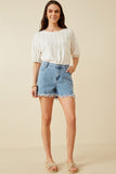 HY6790 Denim Womens Distressed Fray Detail Shorts Full Body