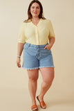 HY6790W Denim Plus Distressed Fray Detail Shorts Full Body