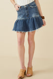 Distressed High Waist Drop Hem Denim Skirt