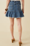 HY6791 Denim Womens Distressed High Waist Drop Hem Denim Skirt Back