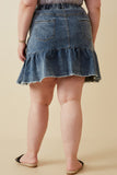 HY6791W Denim Plus Distressed High Waist Drop Hem Denim Skirt Back