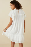 HY6803 OFF WHITE Womens Texture Striped Ruffle Sleeve V Neck Dress Back