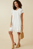 HY6803 OFF WHITE Womens Texture Striped Ruffle Sleeve V Neck Dress Full Body