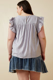 HY6810W Lavender Plus Smocked Detail Ruffle Shoulder Top Back