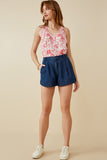 HY6957 Dark Denim Womens Denim Tencel Dolphin Shorts Full Body