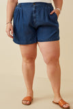 HY6957W Dark Denim Plus Denim Tencel Dolphin Shorts Front