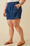 HY6957W Dark Denim Plus Denim Tencel Dolphin Shorts Side