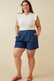 HY6957W Dark Denim Plus Denim Tencel Dolphin Shorts Full Body