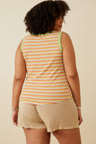 HY6960W Sage Mix Plus Contrast Binding Striped Knit Ribbed Tank Back