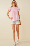 HY6998 Pink Womens Textured Smocked Ruffle Detail Tank Full Body