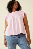 HY6998W Pink Plus Textured Smocked Ruffle Detail Tank Front