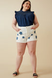 Plus Denim Floral Patch Denim Shorts Full Body