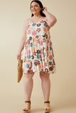 HY7106W Taupe Mix Plus Floral Ruffle Sleeveless Tank Dress Full Body