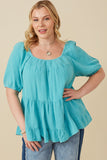 Plus Washed Smock Detail Puff Sleeve Gauze Top Front