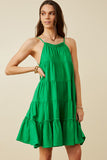 HY7188 Green Womens Tiered Ruffle Seamed Cami Dress Pose