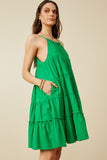 HY7188 Green Womens Tiered Ruffle Seamed Cami Dress Side