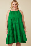 HY7188W Green Plus Tiered Ruffle Seamed Cami Dress Front