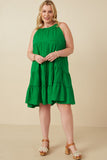 HY7188W Green Plus Tiered Ruffle Seamed Cami Dress Full Body