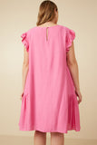 HY7194W Pink Plus Side Panel Detailed Ruffle Sleeve Dress Back