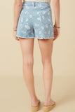 HY7280 Blue Womens Floral Printed Distressed Denim Shorts Back