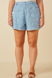 Plus Floral Printed Distressed Denim Shorts Front