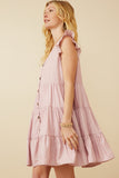 HY7296 Blush Womens Ruffled Button Down Tiered Tank Dress Side