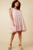 HY7296W Blush Plus Ruffled Button Down Tiered Tank Dress Full Body