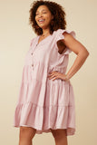 HY7296W Blush Plus Ruffled Button Down Tiered Tank Dress Side