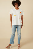 HY7311 Off White Womens Multi Floral Patched Knit Tee Full Body