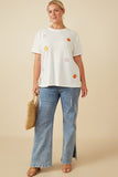 HY7311W Off White Plus Multi Floral Patched Knit Tee Full Body