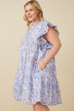 HY7313W Lavender Plus Ditsy Floral Exaggerated Ruffle Sleeve Dress Detail