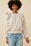 Scallop Lace Detail Ruffled Poplin Top