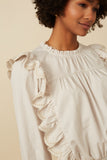 Womens Scallop Lace Detail Ruffled Poplin Top Detail