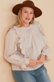 Plus Scallop Lace Detail Ruffled Poplin Top Pose