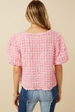 Womens Waffle Textured Puff Sleeve Top Back