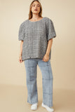 Plus Waffle Textured Puff Sleeve Top Full Body