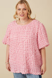 Plus Waffle Textured Puff Sleeve Top Front